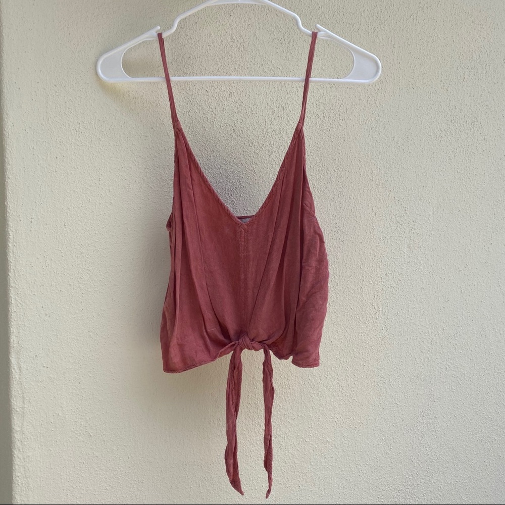 C’ISA pink tie front cropped v neck tank top